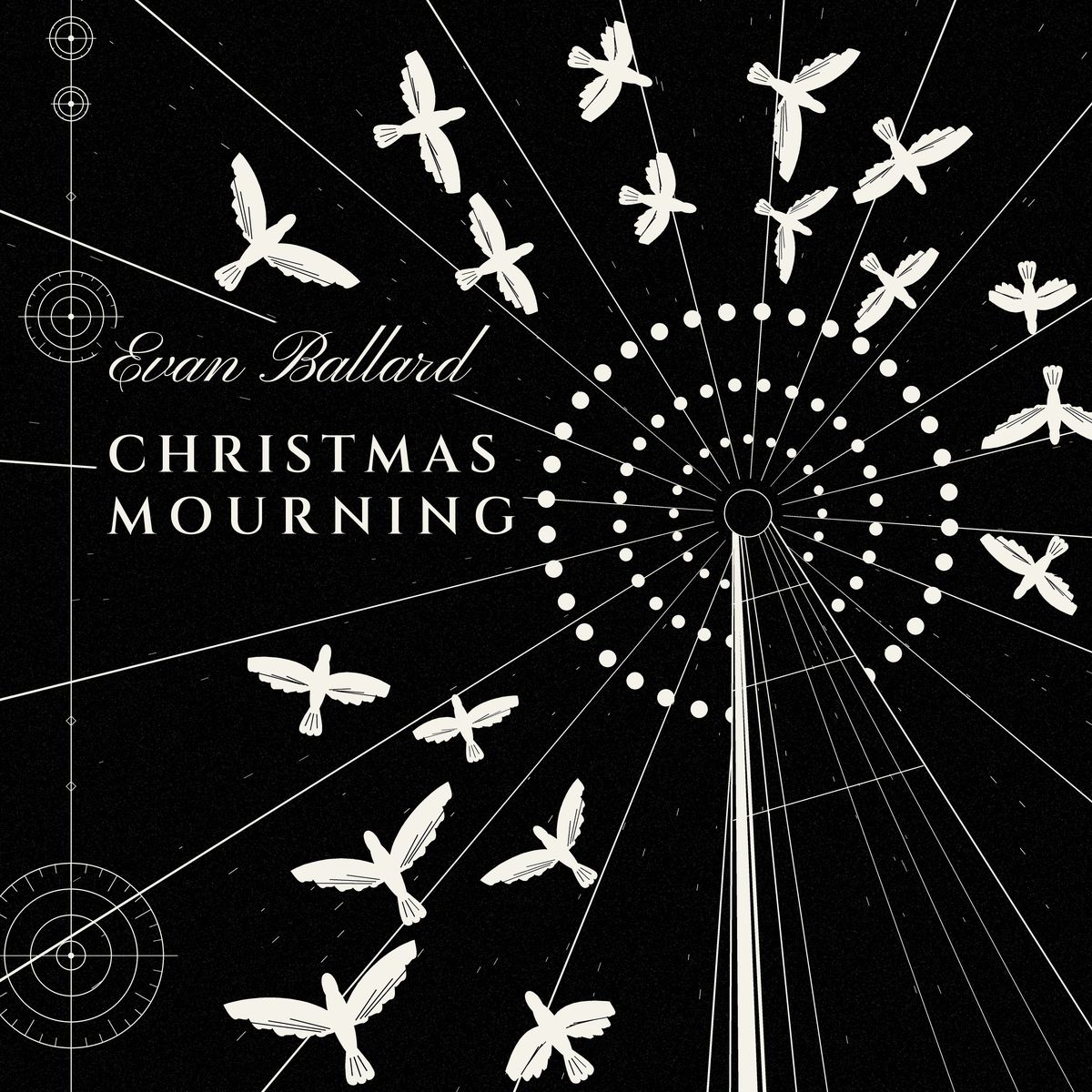 Christmas Mourning single cover: black-and-white photo of birds on a utility pole.